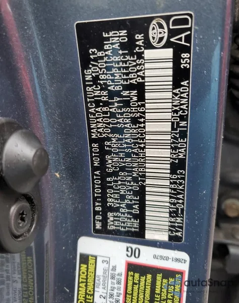 2014 Toyota Corolla L из США, поврежденный, VIN 2T1BURHE4EC044761